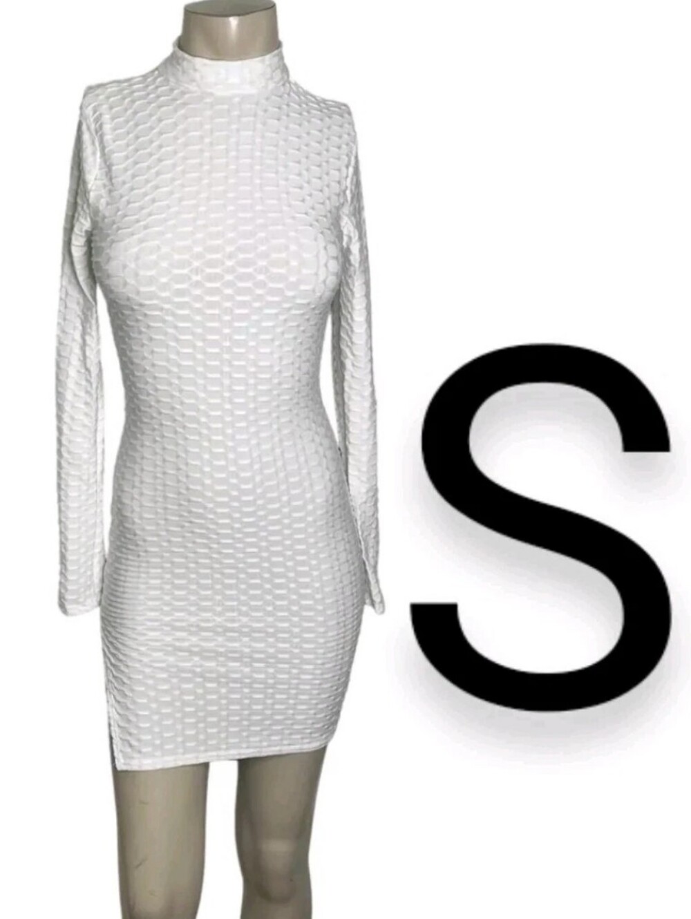🆕White Honeycomb Long Sleeve Mini Dress~Size S